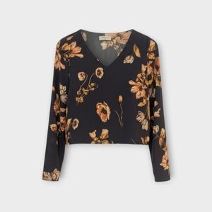 Babaton Murphy Floral Blouse XS | Navy Long Sleeve Fitted Top Aritzia